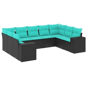 vidaXL Patio Sofa Set with Cushions - 9 Piece Outdoor Furniture Black Poly Rattan - Comfortable and Modular Garden Sofa for Terraces and Patios - 1 of 4