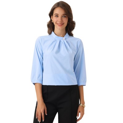 INSPIRE CHIC Women's Mock Neck 3/4 Sleeve Ruched Front Blouses