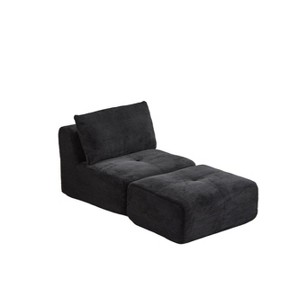 Whisen Modern Memory Foam Compressed Chaise Longue with Movable Ottoman Corduroy Fabric - 1 of 4