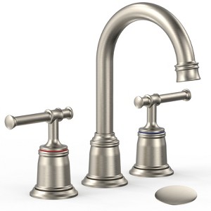 Whizmax Bathroom Faucets for Sank 3 Holes,8 inch 2 Handles Faucet for Bathroom Sink with Pop Up Drain,360° Swivel Spout Brushed Nickel - 1 of 4