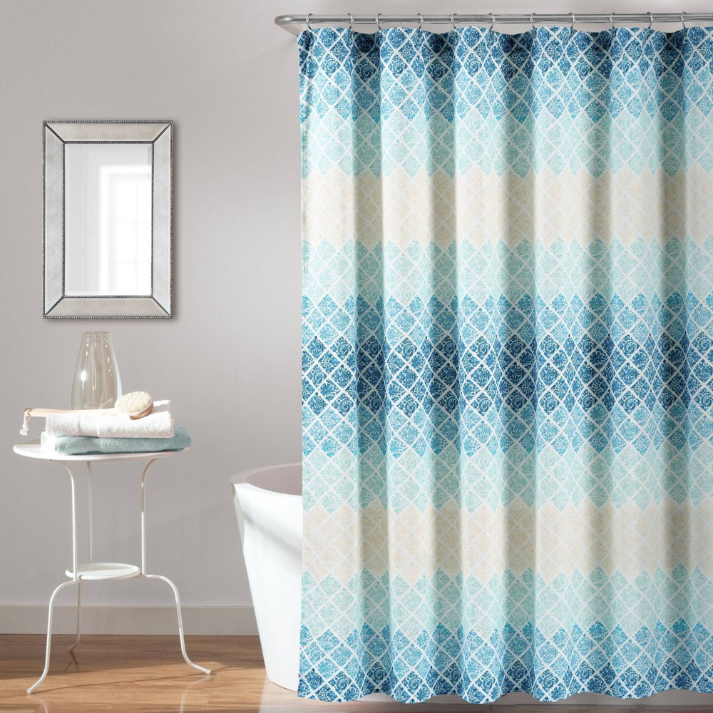 Photos - Shower Curtain 72"x72" Medallion Ombre  Blue/Navy - Lush Décor: Polyester Microfiber, Buttonhole Top, Machine Washable