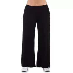 24seven Comfort Apparel Women's Plus Comfortable Solid Color Palazzo Lounge Pants-Black-3X