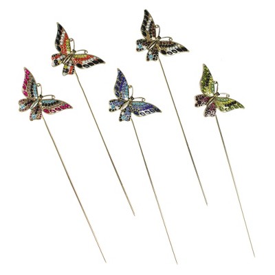 Roman Set of 18 Glass Crystal Butterfly Outdoor Patio Garden Stakes with Display Box 10” - Green