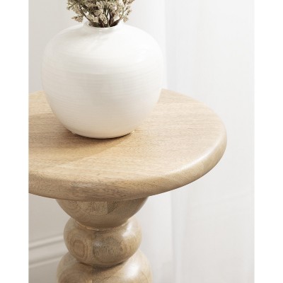 Natural Mango Wood Round Accent Table with Turned Base
