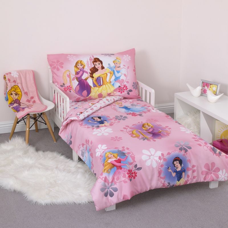 Disney Pretty Pretty Princess Pink, Blue, and Yellow 4 Piece Toddler Bed Set, 1 of 7