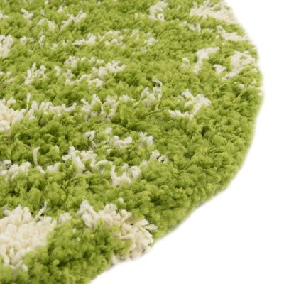 Green and Ivory Oval Trellis Shag Synthetic Rug 4' x 6'