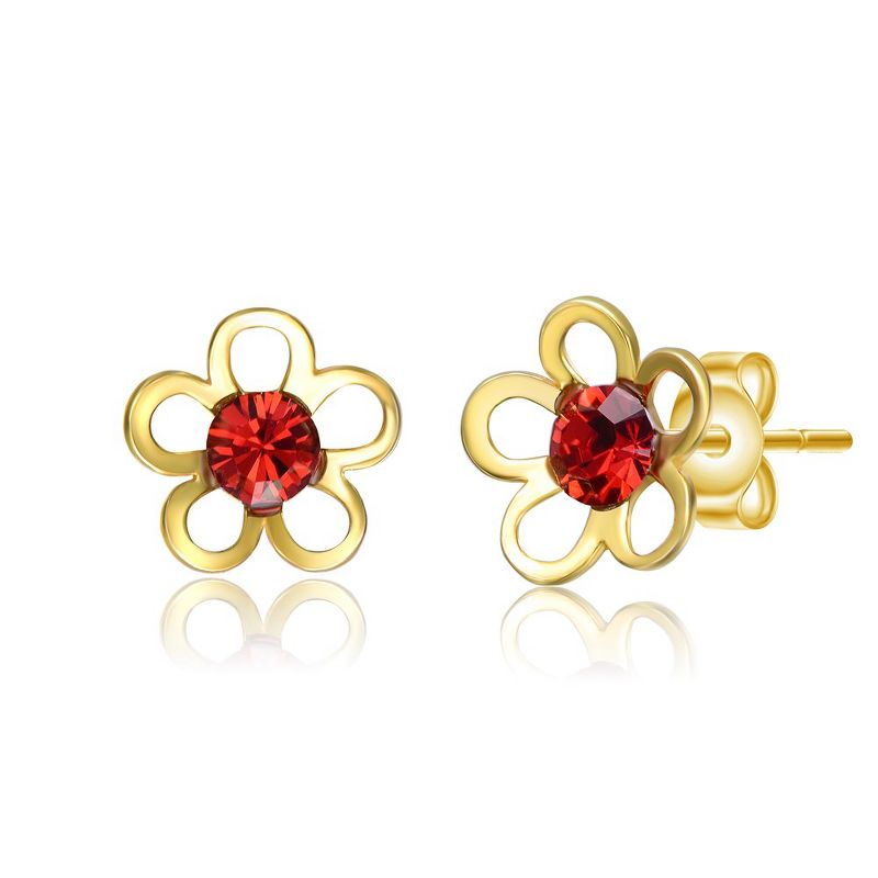 14k Gold Plated Red Velvet Crystal Daisy Flower Stud Earrings, 2 of 4