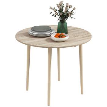 HOMCOM Folding Dining Table, Collapsible Drop Leaf Table for Small Spaces, Round Foldable Kitchen Table with Wooden Legs