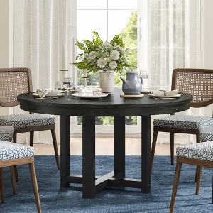 Wooakway 30"H Modern Wood Dining Table Conference Table Kitchen Table Gaming Table with Double Pedestal Black/Walnut/Natural Wood - 1 of 4
