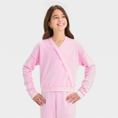 Girls\' Washed Fleece Sweatshirt S - Class™ Pullover Art Purple Target 