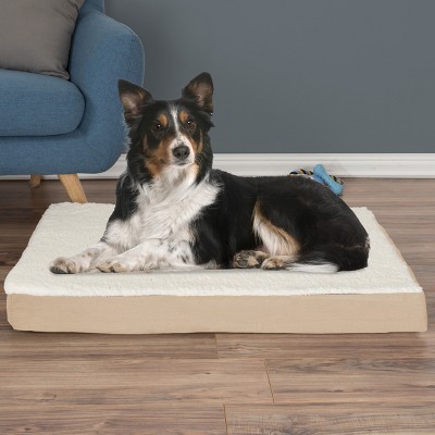Tan Memory Foam Orthopedic Dog Bed with Sherpa Top