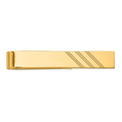 Black Bow Jewelry 14K Yellow Gold Polished & Diagonal Stripe Tie Bar, 8 x 50mm