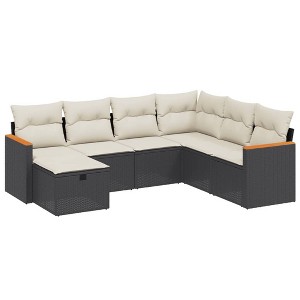 vidaXL 7 Piece Patio Sofa Set with Cushions - Black and Cream Without Table - 1 of 4
