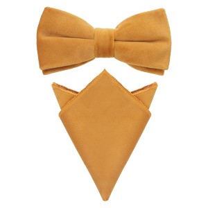 INSPIRE CHIC Men's Velvet Solid Color Adjustable Pre-Tied Bow Tie Pocket Square Set 2 Pcs - 1 of 4