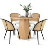 5-piece Modern Round Dining Table Set For 4, 35''Manufactured Grain Table with 4 Mesh Rattan Backrest Chair for Apartment, Dining Room-Maison Boucle - 2 of 4