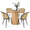 5-piece Modern Round Dining Table Set For 4, 35''Manufactured Grain Table with 4 Mesh Rattan Backrest Chair for Apartment, Dining Room-Maison Boucle - image 2 of 4