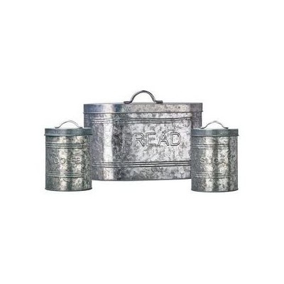 Amici Home Rustic Kitchen Coffee, Sugar, and Bread Relief Galvanized Metal Storage Canister, Food Safe, Set of 3, 76 & 288 Ounce