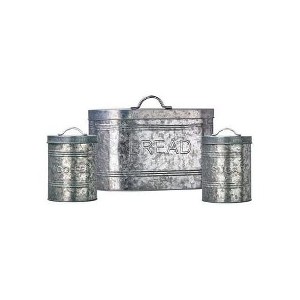 Amici Home Rustic Kitchen Coffee, Sugar, and Bread Relief Galvanized Metal Storage Canister, Food Safe, Set of 3, 76 & 288 Ounce - 1 of 4