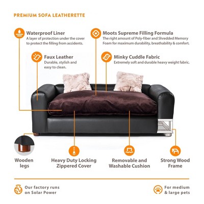 Espresso Extra Large Faux Leather Dog Sofa with Wood Frame