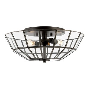 15.5" 2-Light Theo Farmhouse Rustic Iron/Glass LED Semi Flush Mount Oil Rubbed Bronze/Clear - JONATHAN Y: Kitchen Eco-Friendly LED Lighting - 1 of 4