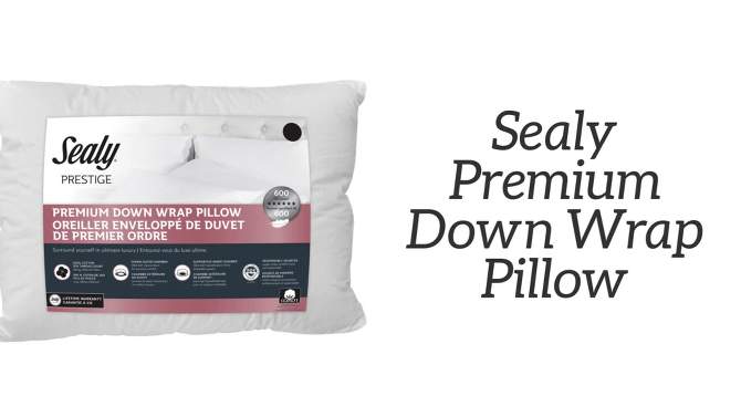 Sealy 300 Thread Count Premium Down Wrap Bed Pillow, 2 of 8, play video