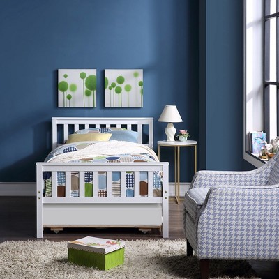 Twin Bed with Trundle, Platform Bed Frame with Headboard and Footboard, for Bedroom Small Living Space,No Box Spring Needed