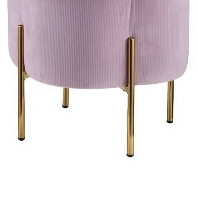 19'' Blush Pink Velvet Round Ottoman with Gold Metal Legs