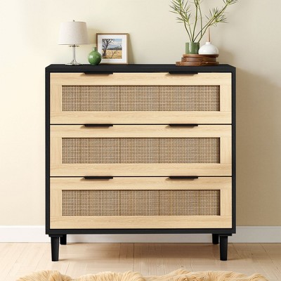 3-Drawers Rattan Storage Cabinet Rattan Drawer, CENGHU Nightstand, Coffee Bar Cabinet, for Bedroom, Living Room, Dining Room, Hallways