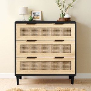 3-Drawers Rattan Storage Cabinet Rattan Drawer, CENGHU Nightstand, Coffee Bar Cabinet, for Bedroom, Living Room, Dining Room, Hallways - 1 of 4