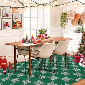 GustoWave Christmas Geometric Throw Area Rugs, Non Slip Machine Washable, Green - 1 of 4
