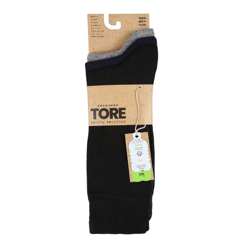 TORE Totally Recycled Men&#39;s Casual Crew Socks 3pk - Black/Navy/Gray 7-12, 3 of 4