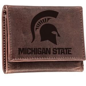 Evergreen NCAA Michigan State Spartans Brown Leather Trifold Wallet Officially Licensed with Gift Box - 1 of 1