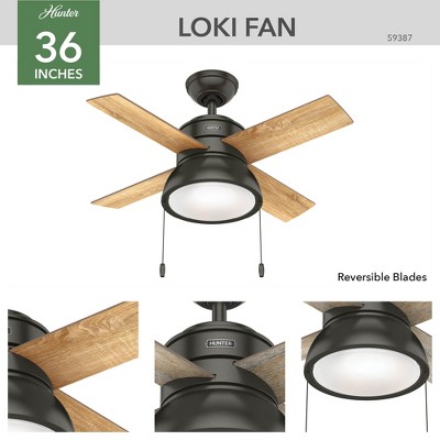 Loki Noble Bronze 36" Ceiling Fan with LED Light and Reversible Blades