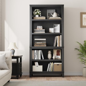71" Tall Bookcase with Adjustable Shelves & 31.5" Width, 5 Tier Farmhouse Bookshelf with Wooden Legs, Rustic Vintage Book Shelf - 1 of 4