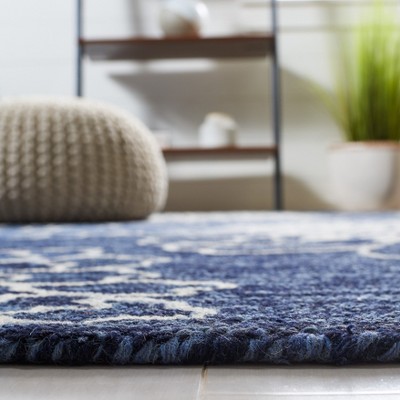 Navy and Ivory Floral Hand-Tufted Wool 6' x 9' Area Rug