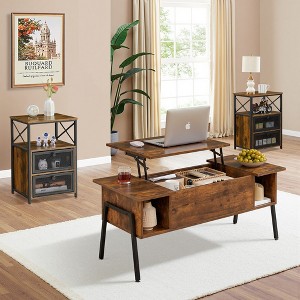 VECELO 42 in. Lift Top Coffee Table and 2 Nightstands, Hidden storage compartment & 2 Storage Shelves, End/Side Table with Door, Brown - 1 of 4