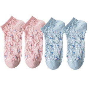 Anna-Kaci 4 Pairs Women's Low-Cut Floral Embroidered Socks Soft Combed Cotton Breathable Fit for Sneakers Flats and Everyday Casual Wear - 1 of 4