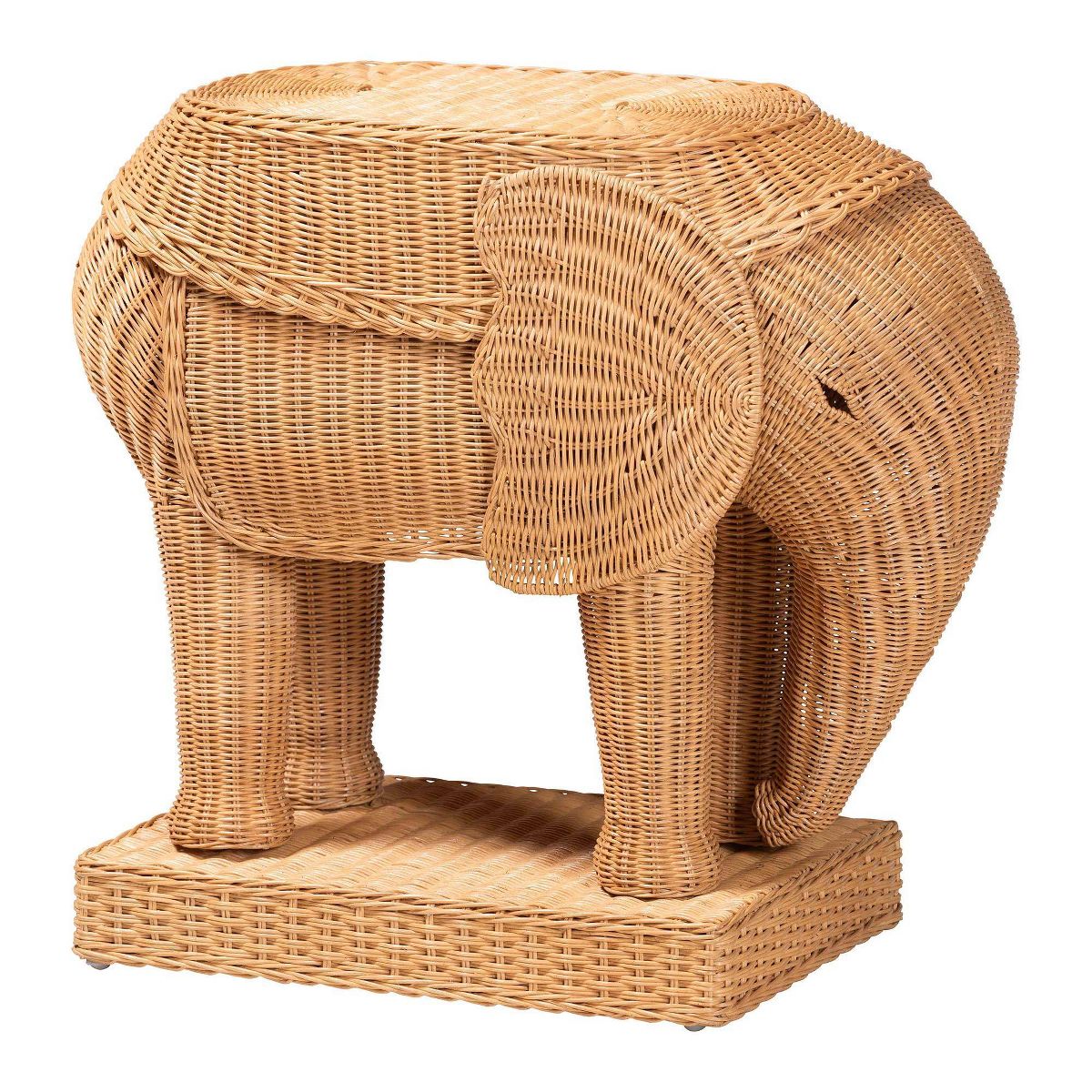 bali & pari Elissa Bohemian Rattan Elephant End Table Light Honey