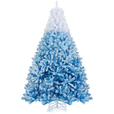 Costway 5/6/7/8 FT Artificial Christmas Tree with 456/820/1264/1774 Branch Tips & Folding Metal Stand White & Blue/White & Pink
