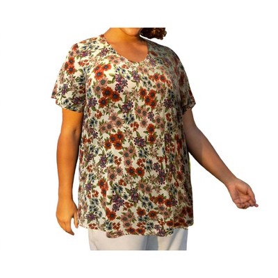 Women's Printed Scoop Neck Short Sleeve Taylor Tunic - Plus Size - On The Plus Side