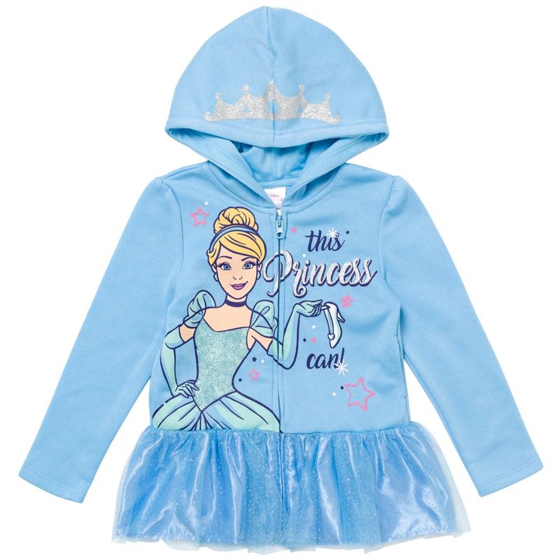 Disney Princess Moana Cindrella Ariel Belle Zip Up Hoodie Infant, 1 of 8