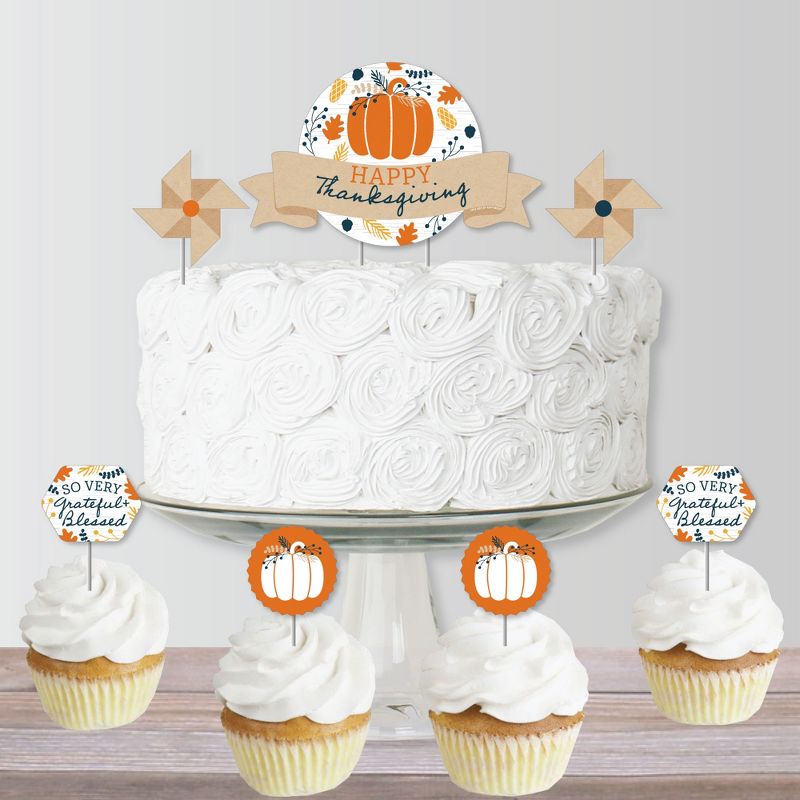 Big Dot of Happiness Happy Thanksgiving - Fall Harvest Party Cake Decorating Kit - Happy Thanksgiving Cake Topper Set - 11 Pieces, 4 of 7