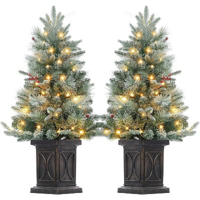 3 Ft Pre-Lit Christmas Tree with 78 Battery-Powered LED Lights & Potted Base, Artificial Xmas Tree for Holiday Decor