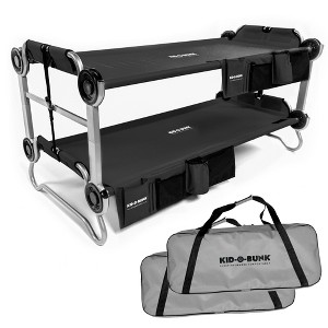 Disc-O-Bed Youth Kid-O-Bunk 2 Person Bench Bunked Double Bunk Bed Cots with 2 Side Organizers and Carry Bags for Outdoor Camping Trips, Black - 1 of 4