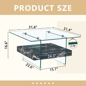 ?Vynxaria 31.4" Modern Two-Tier Square Coffee Table - Elegant Glass & Marble Design - 1 of 4