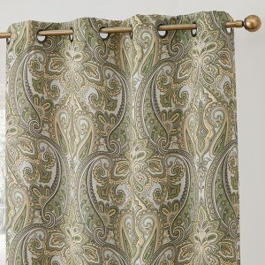 HLC.ME Paris Paisley Decorative Print Damask Pattern Light Reducing Grommet Window Curtain Panels for Bedroom, Set of 2 - 1 of 4