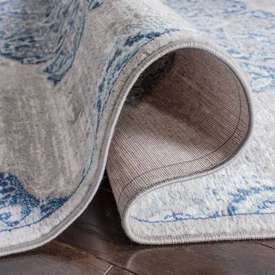 Gray and Blue 8' x 10' Synthetic Medallion Area Rug