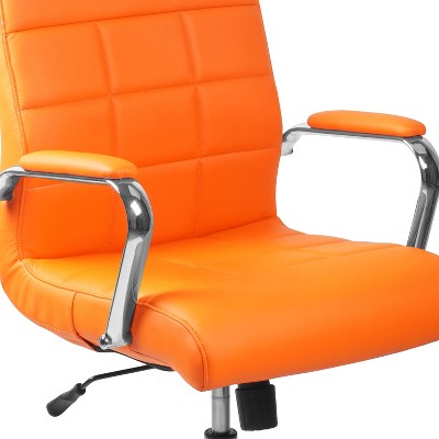 Vivian Mid-Back Orange Vinyl Executive Swivel Chair with Chrome Base