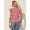 INSPIRE CHIC Women's Polka Dots Tie V Neck Flutter Cap Sleeve Blouse - 4 of 4