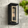 Possini Euro Design Double Box Industrial Outdoor Wall Light Fixture Matte Black Warm Brass 15 1/2" Clear Glass Post Exterior Barn Deck House Porch - 2 of 4